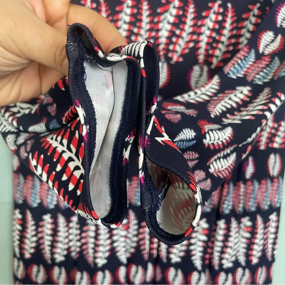 Tory Burch Viscose Fantasy‎ Printed Dress Navy Blue Long Sleeve V Neck Medium